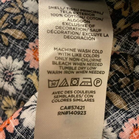 Loft Black Pink Floral Ruffle Trim Cotton Top Small - Picture 10 of 10